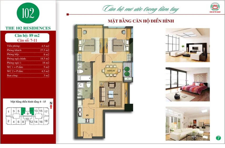 Chung cư 102 Trường Chinh Kinh Đô - diện tích 89m2